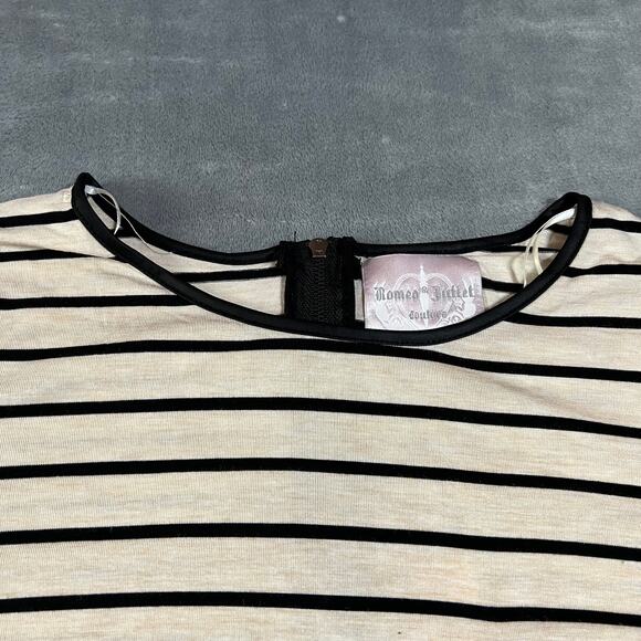 Romeo & Juliet Couture Crewneck Stripe Faux Leather Trim Top Size Small NEW - Picture 3 of 9